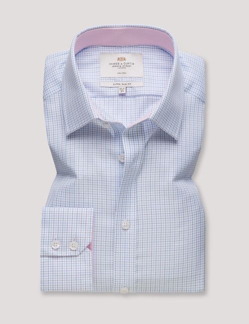 Non-Iron Navy & Blue Multi Check Extra Slim Fit Shirt - Contrast Detail-preview