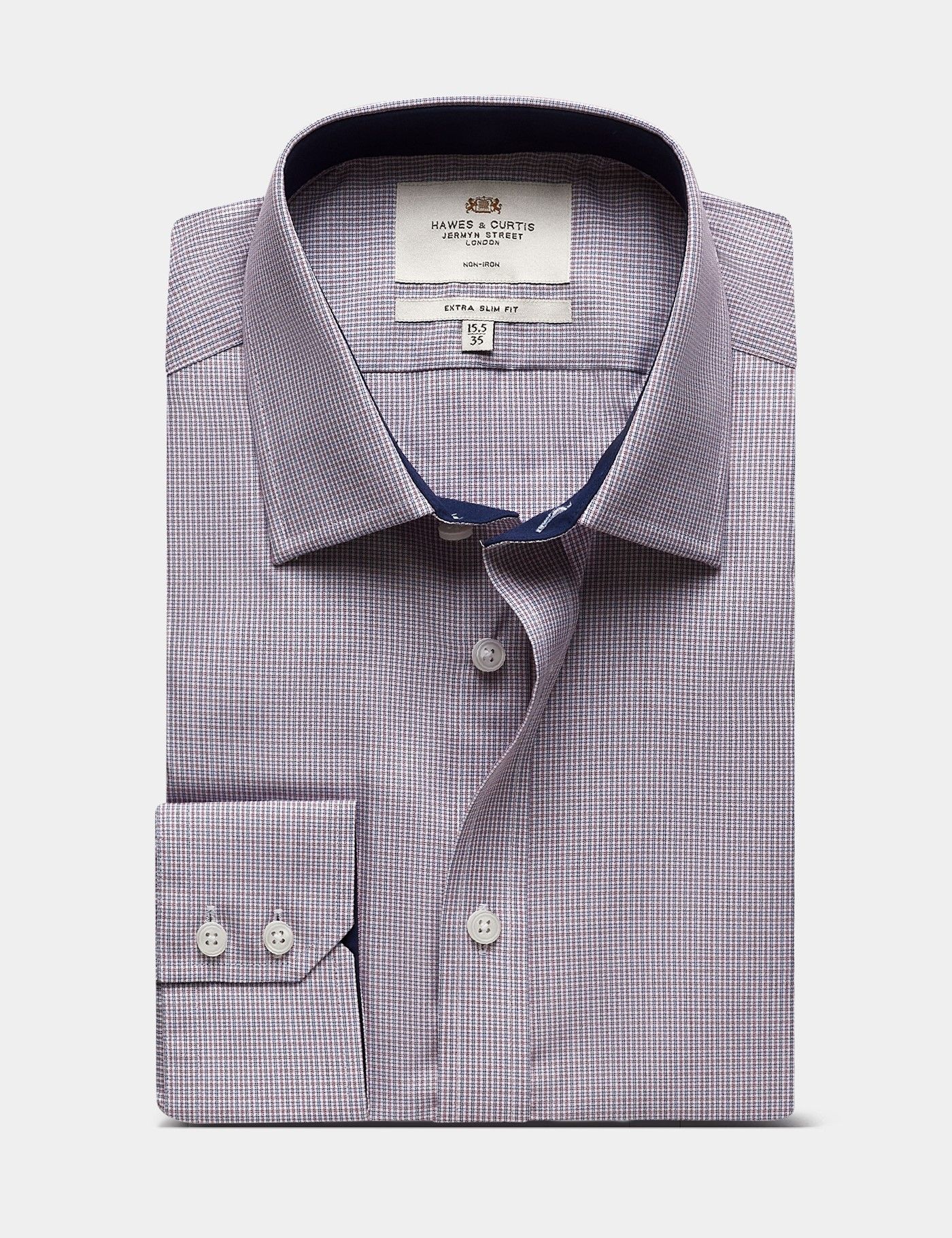 Extra Slim Fit Red & Navy Small Check Non-Iron Shirt - Contrast Detail-preview