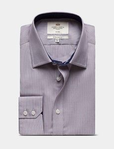 Extra Slim Fit Red & Navy Small Check Non-Iron Shirt - Contrast Detail