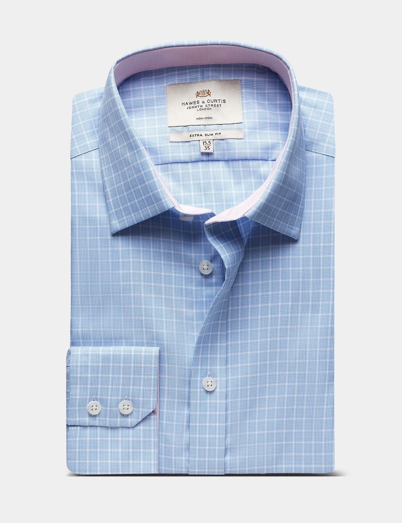 Extra Slim Fit Blue & White Check Non-Iron Shirt - Contrast Detail-preview