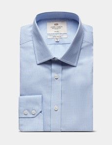 Extra Slim Fit Blue & Navy Check Non-Iron Shirt - Contrast Detail