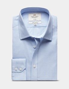 Extra Slim Fit Blue & Navy Check Non-Iron Shirt - Contrast Detail