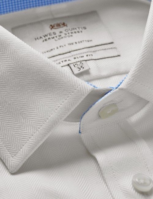 White Herringbone Extra Slim Shirt With Contrast Detail-preview