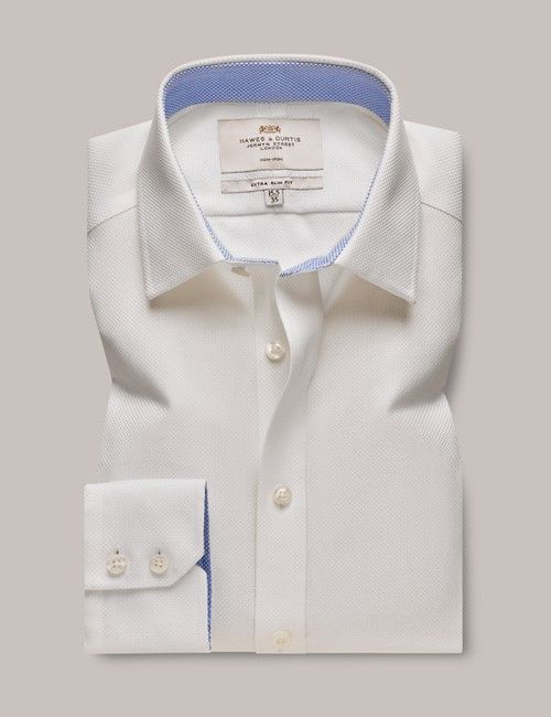 Non-Iron White Fabric Interest Extra Slim Shirt - Contrast Detail