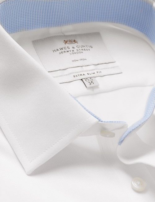Non-Iron White Twill Extra Slim Shirt - Contrast Detail