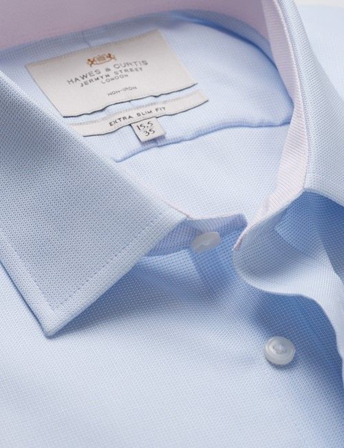 Non-Iron Blue & White Pick and Pick Extra Slim Fit Shirt - Contrast Detail