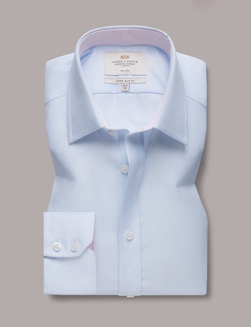 Non-Iron Blue & White Pick and Pick Extra Slim Fit Shirt - Contrast Detail-preview