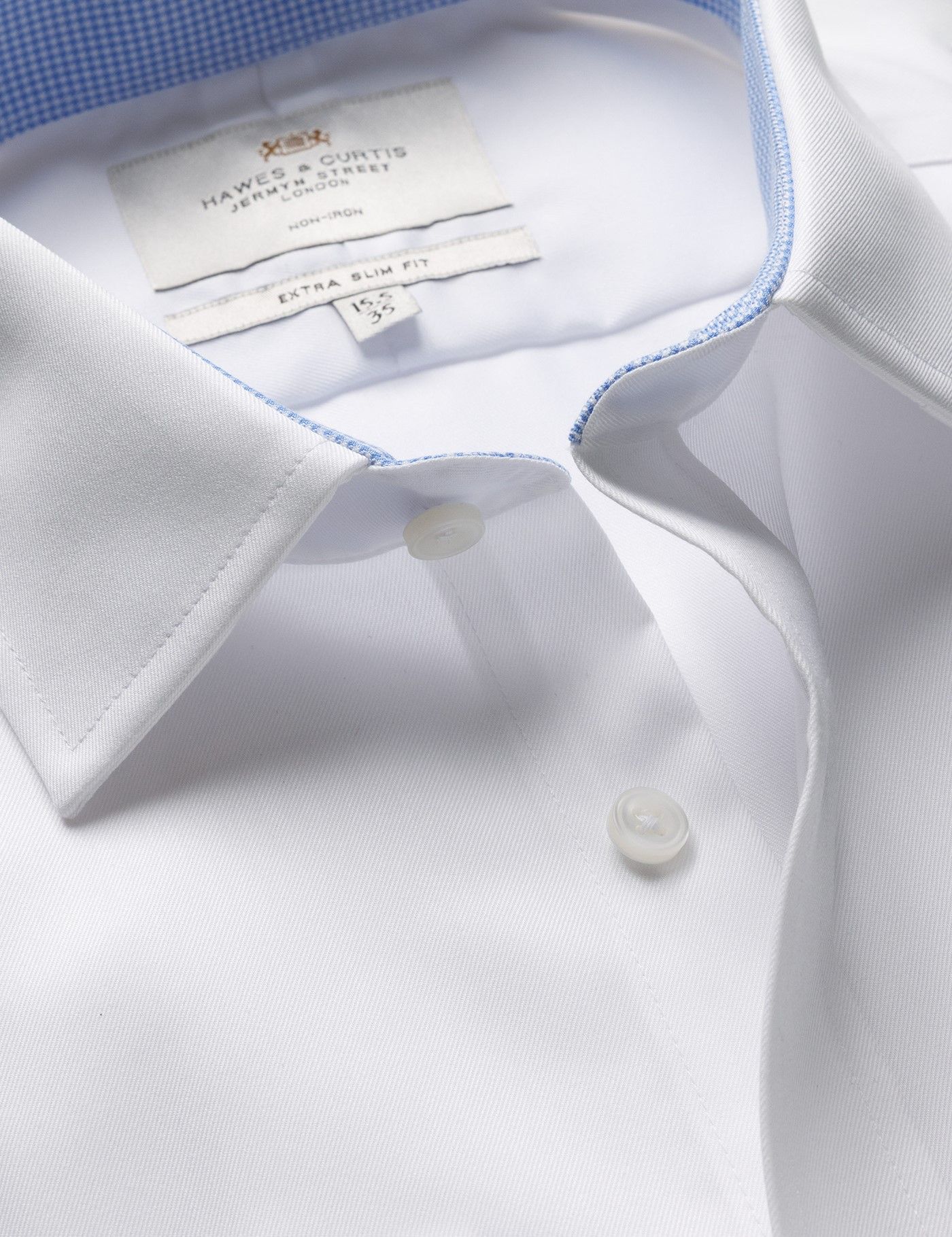 Extra Slim Fit White Twill Non-Iron Shirt - Contrast Detail