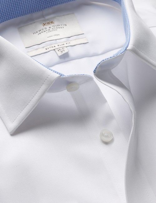Extra Slim Fit White Twill Non-Iron Shirt - Contrast Detail