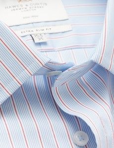 Non-Iron Blue & Red Stripe Extra Slim Fit Shirt - Contrast Detail