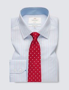 Non-Iron Blue & Red Stripe Extra Slim Fit Shirt - Contrast Detail