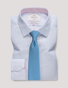 Extra Slim Fit Blue & Navy Stripe Non-Iron Shirt - Contrast Detail