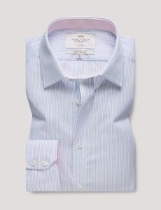 Extra Slim Fit Blue & Navy Stripe Non-Iron Shirt - Contrast Detail