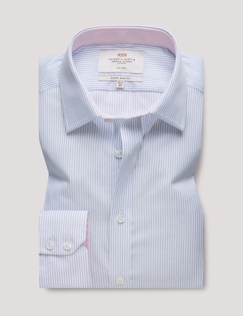 Non-Iron Blue & Navy Stripe Extra Slim Fit Shirt - Contrast Detail-preview