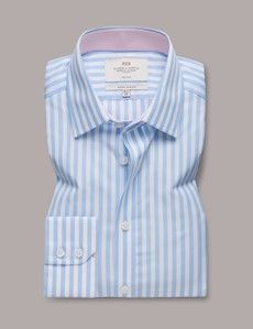 Non-Iron Blue & White Bold Stripe Extra Slim Fit Shirt - Contrast Detail-preview1