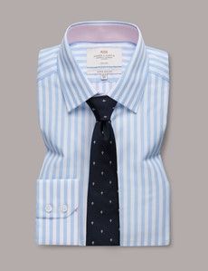 Non-Iron Blue & White Bold Stripe Extra Slim Fit Shirt - Contrast Detail-preview2