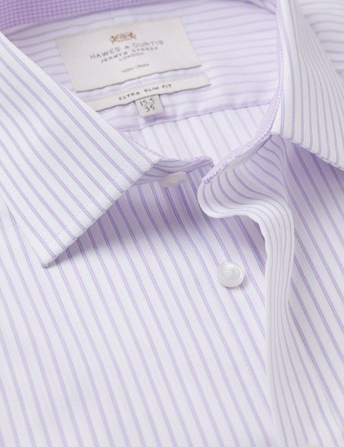 Non-Iron Lilac & White Stripe Extra Slim Fit Shirt - Contrast Detail