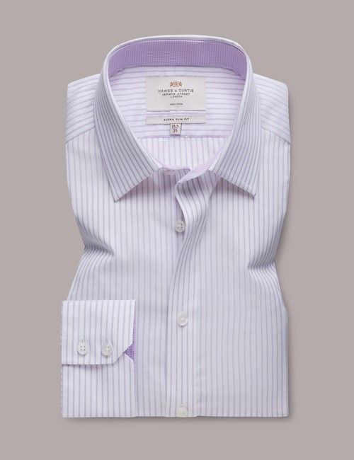 Non-Iron Lilac & White Stripe Extra Slim Fit Shirt - Contrast Detail-preview