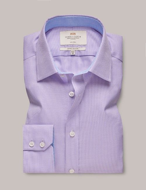 Non-Iron Lilac & White Fabric Interest Extra Slim Shirt - Contrast Detail-preview
