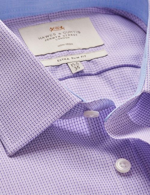 Non-Iron Lilac & White Fabric Interest Extra Slim Shirt - Contrast Detail