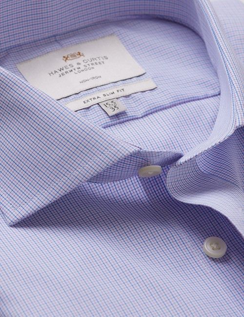 Extra Slim Fit Lilac & Blue Mini Plaid Non-Iron Shirt