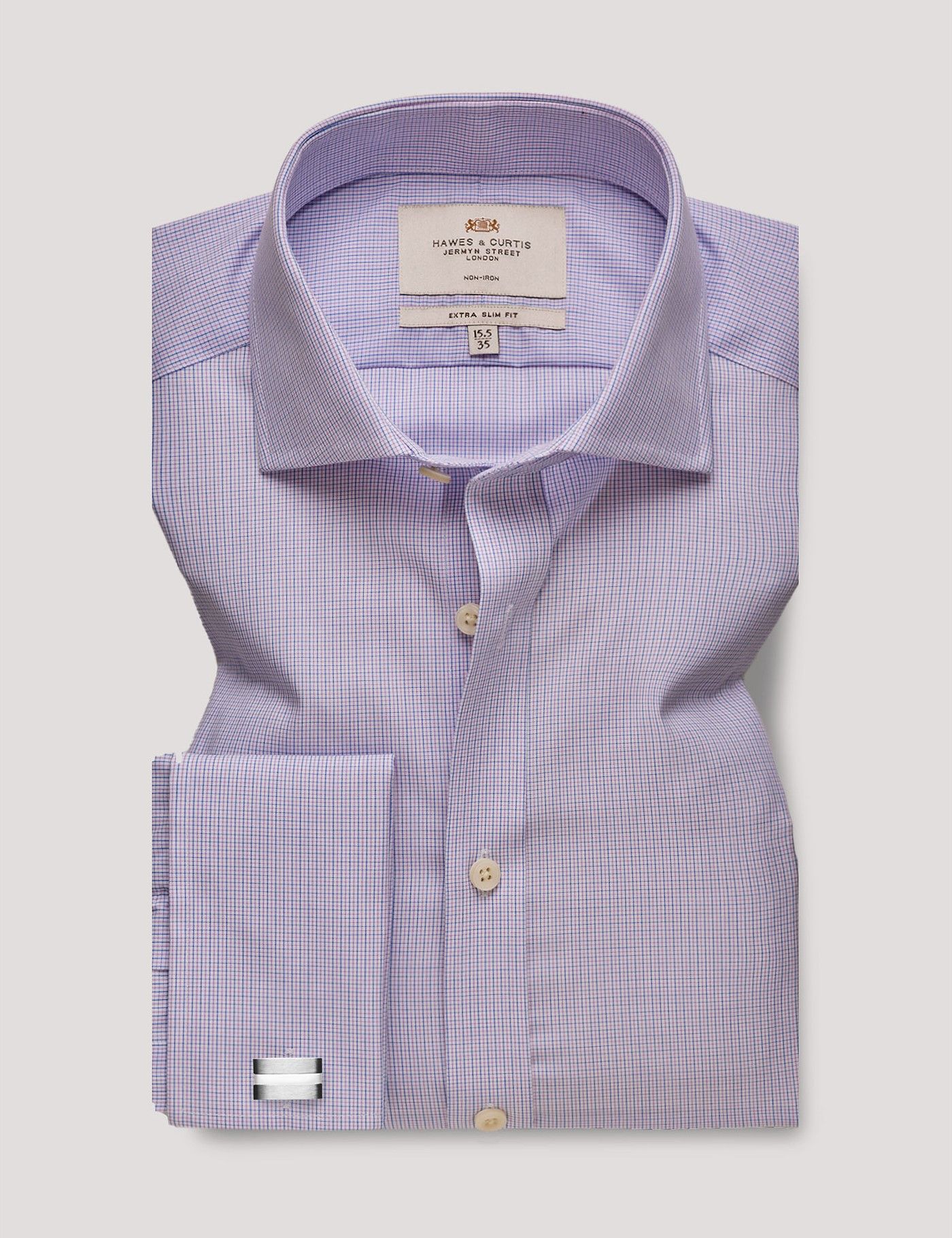 Extra Slim Fit Lilac & Blue Mini Plaid Non-Iron Shirt-preview