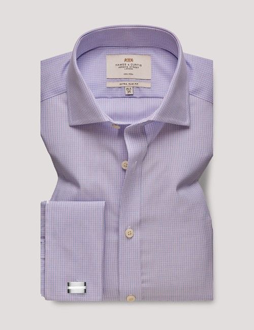 Extra Slim Fit Lilac & Blue Mini Plaid Non-Iron Shirt-preview