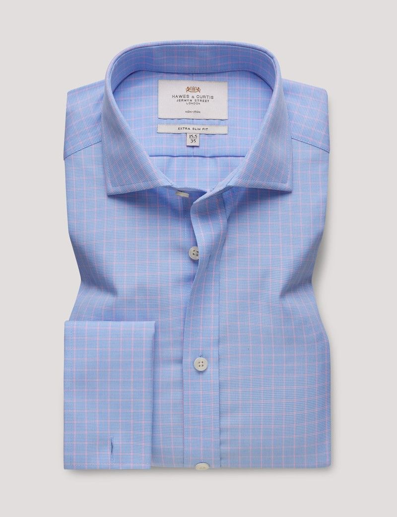Extra Slim Fit Blue & Pink Grid Plaid Non-Iron Shirt-preview