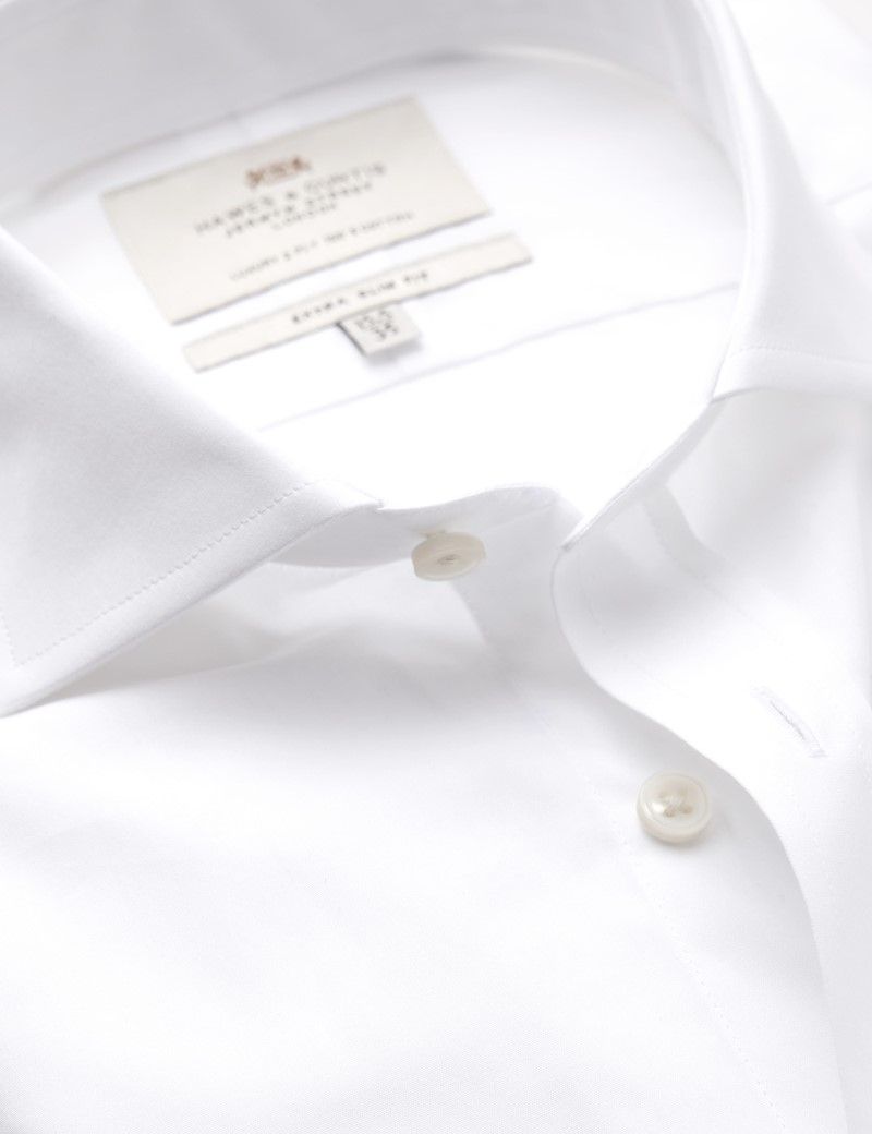 White Poplin Extra Slim Shirt with Windsor Collar - Double Cuffs