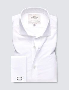 White Poplin Extra Slim Shirt with Windsor Collar - Double Cuffs