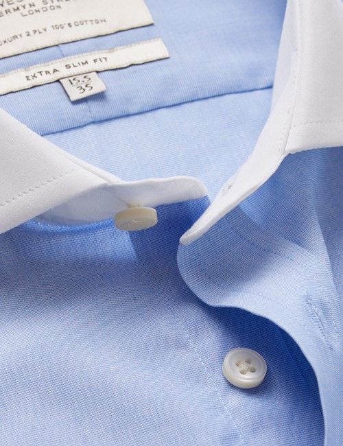 Blue End on End Extra Slim Fit Shirt With White Collar and Cuffs-preview