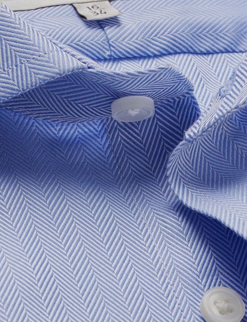 Blue Herringbone Extra Slim Fit Shirt - Double Cuff