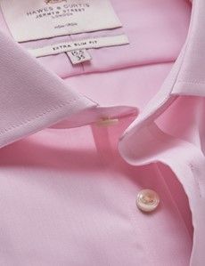 Non-Iron Pink Twill Extra Slim Shirt - Windsor Collar - French Cuff