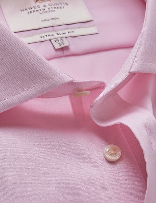 Non-Iron Pink Twill Extra Slim Shirt - Windsor Collar - French Cuff