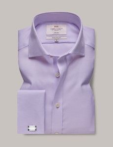 Non-Iron Lilac & White Textured Weave Extra Slim Shirt - Windsor Collar - French Cuff-preview1