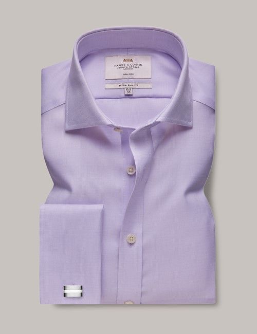 Non-Iron Lilac & White Textured Weave Extra Slim Shirt - Windsor Collar - French Cuff-preview