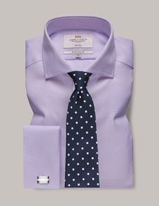 Non-Iron Lilac & White Textured Weave Extra Slim Shirt - Windsor Collar - French Cuff-preview2