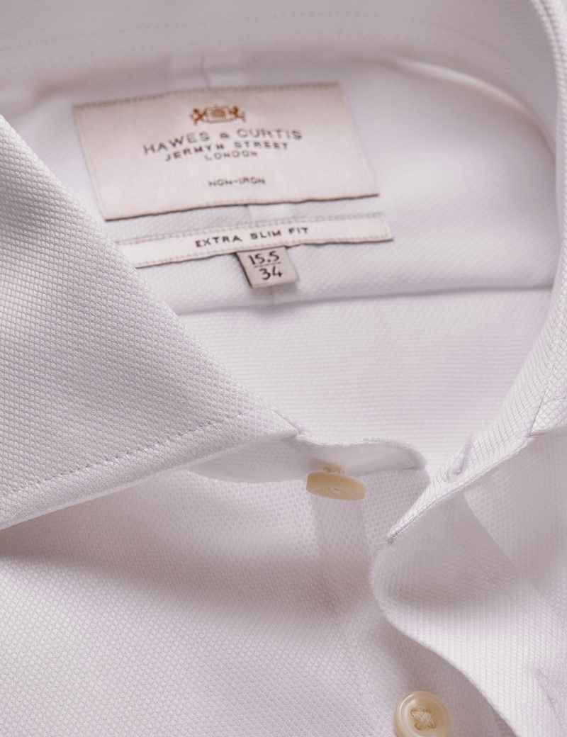 Extra Slim Fit White Pique Non-Iron Shirt