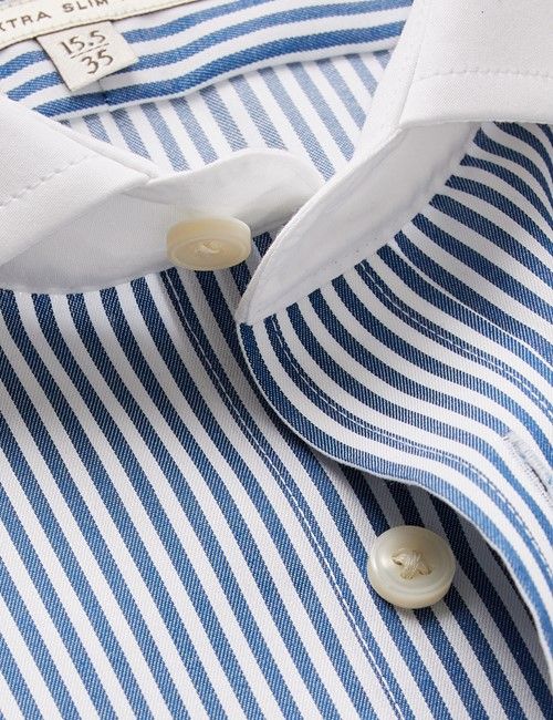 Non Iron Navy & White Bengal Stripe Extra Slim Fit Shirt with White Collar and Cuffs