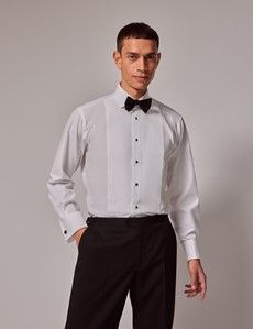 White Waffle Design Slim Evening Shirt - French Cuff