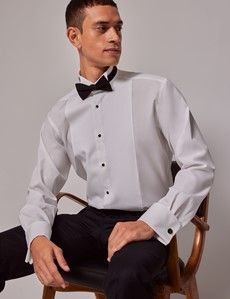 White Waffle Slim Fit Evening Shirt - Wing Collar - French Cuff