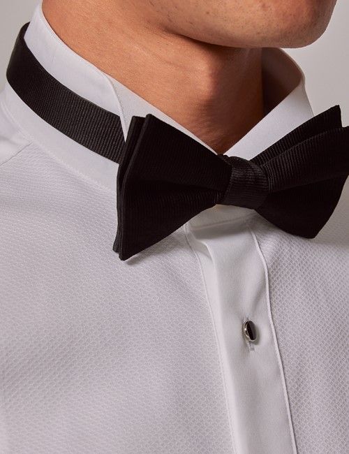 White Waffle Slim Fit Evening Shirt - Wing Collar - Double Cuff-preview