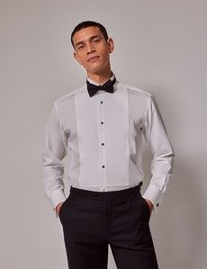 White Waffle Slim Fit Evening Shirt - Wing Collar - French Cuff-preview6