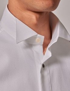 White Waffle Slim Fit Evening Shirt - Wing Collar - French Cuff-preview5