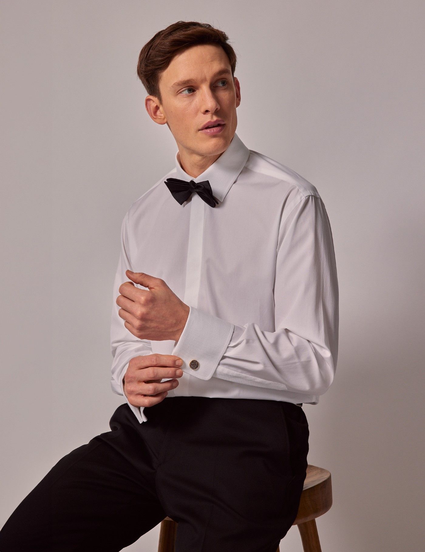 Men's White Waffle Slim Fit Evening Shirt - Double Cuff