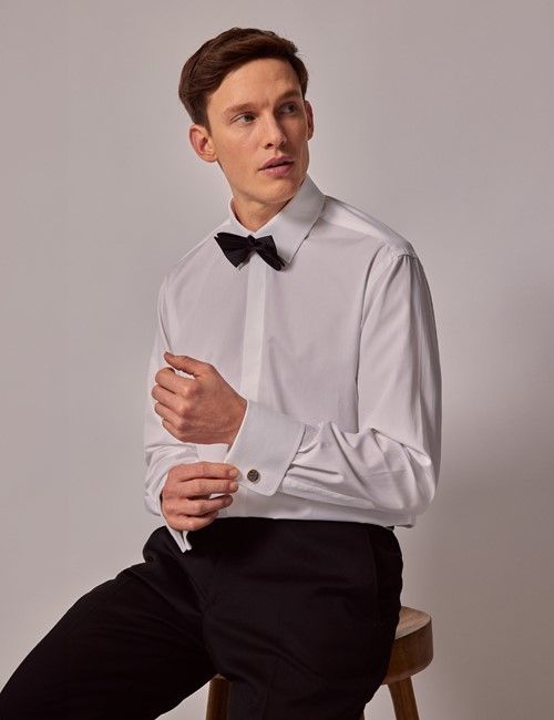 White Waffle Slim Fit Evening Shirt - Double Cuff