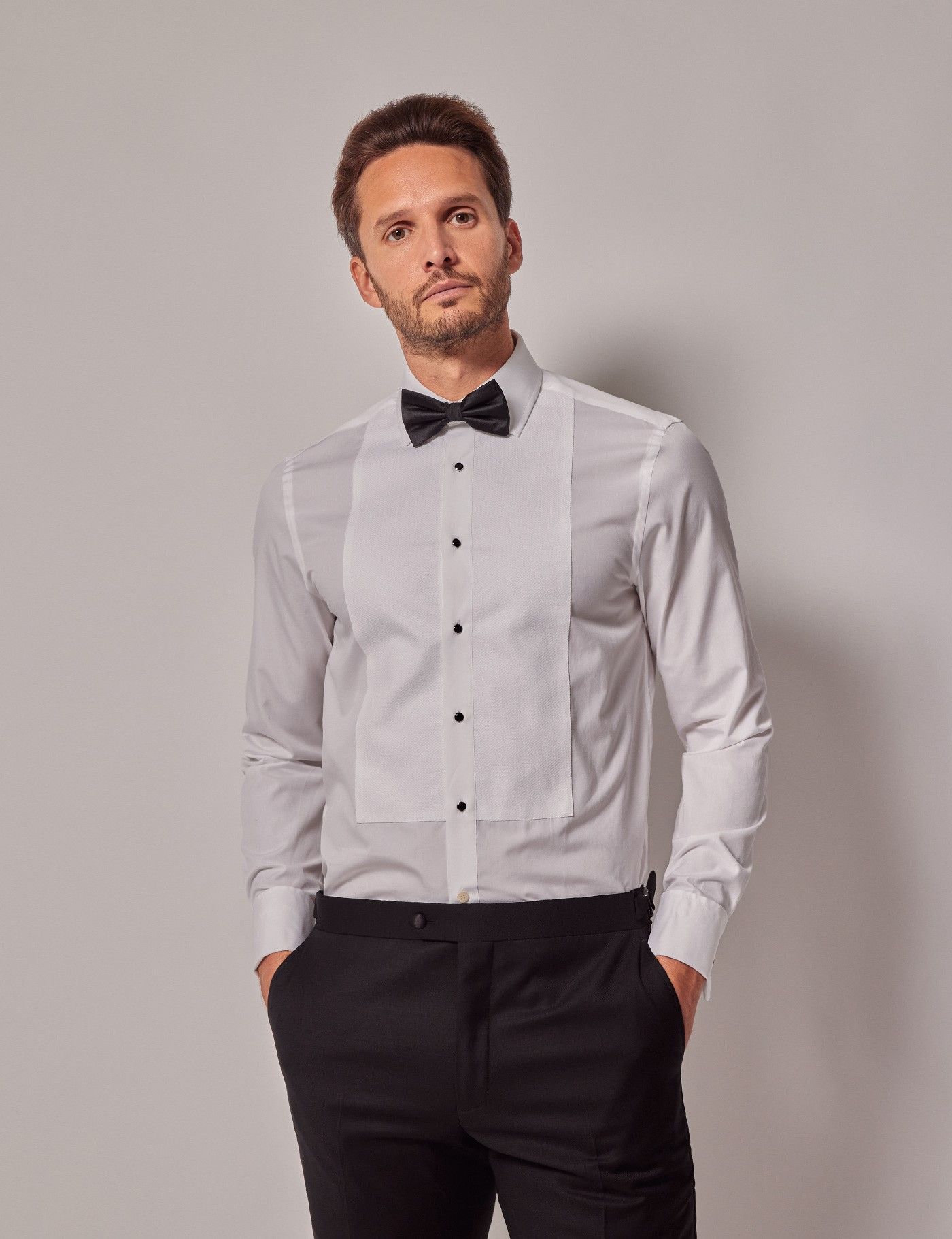 Fitted Slim Fit White Waffle Evening Shirt