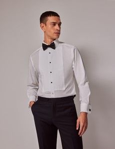 White Pleat Front Extra Slim Fit Evening Shirt - Double Cuff-preview2