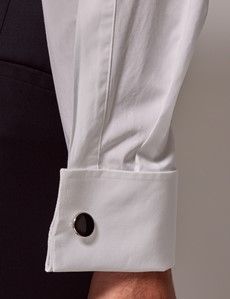 White Pleat Front Extra Slim Fit Evening Shirt - Double Cuff-preview3