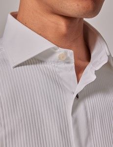 White Pleat Front Extra Slim Fit Evening Shirt - Double Cuff-preview6